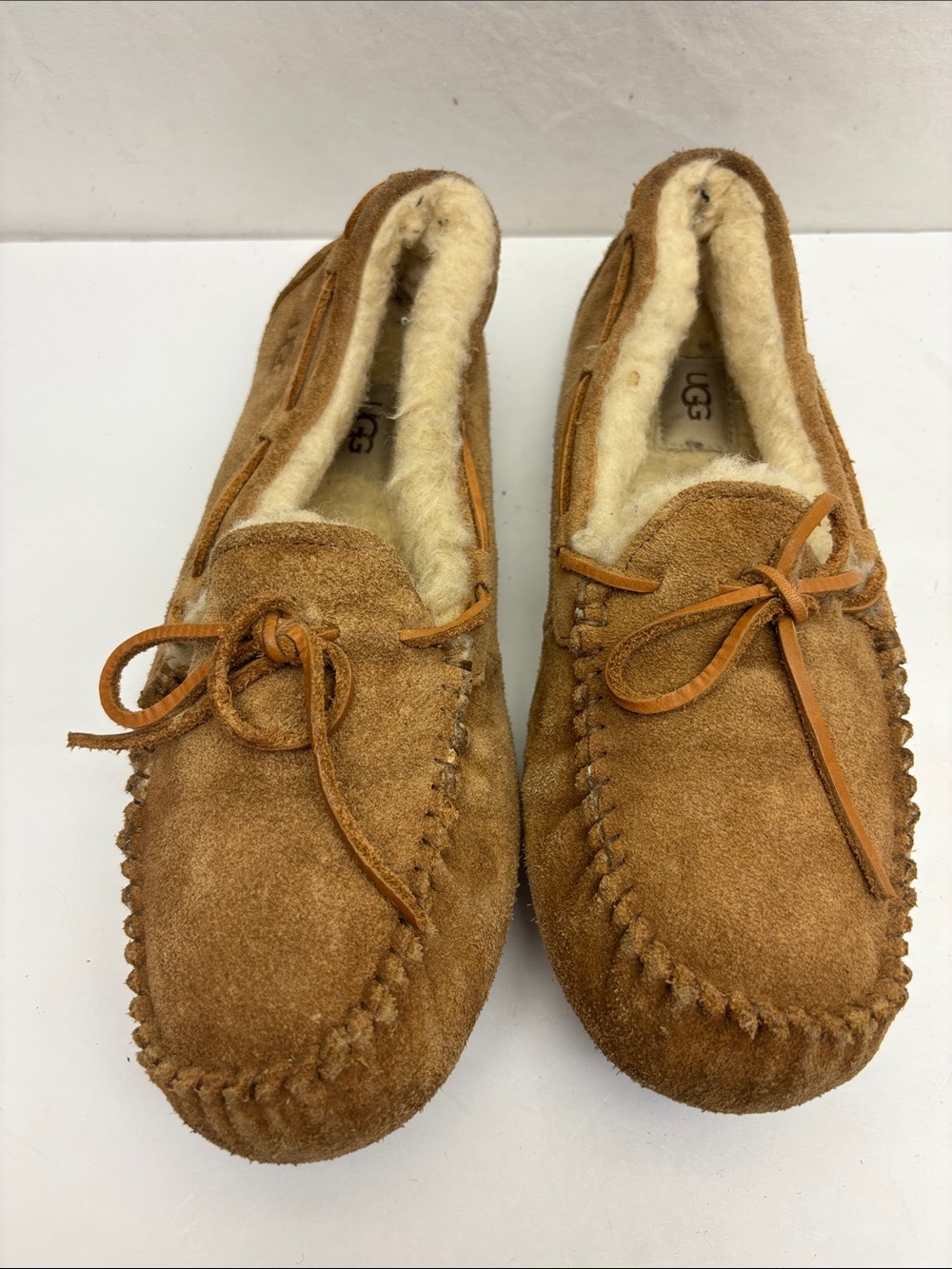 UGG Chestnut Suede Shearling slippers, SZ 10, box 7